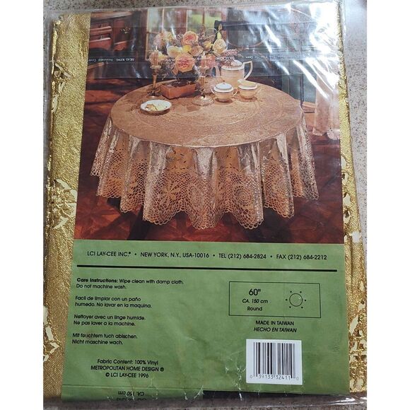 METROPOLITAN HOME DESIGN GOLD RUSH Mylar Vinyl Tablecloth NIP 60" ROUND Holiday - Picture 2 of 3